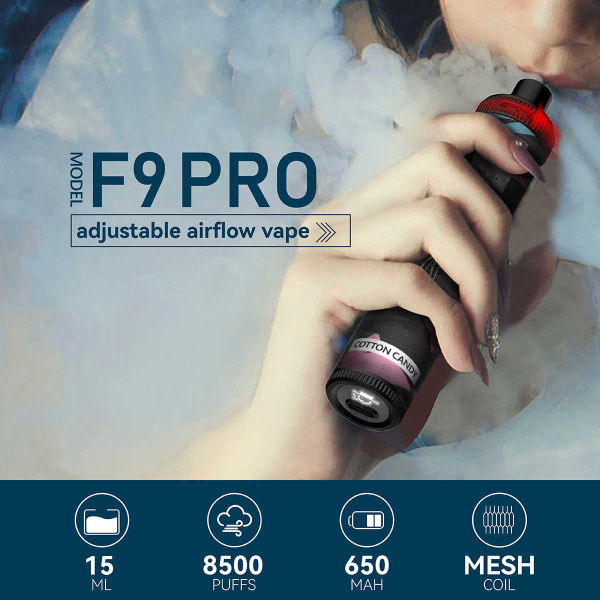 F9 PRO Adjusts The Airflow Through The Knob, 8500 Puffs